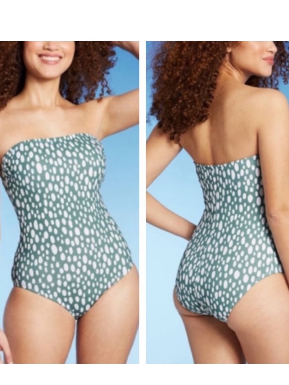 Kona Sol Sage Polka-Dot Strapless One-Piece Swimsuit